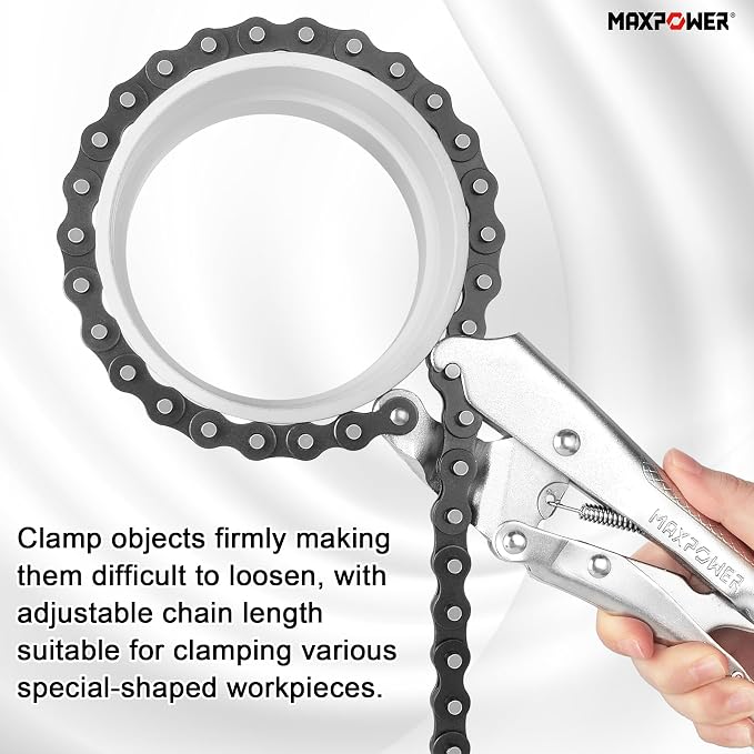 MAXPOWER Locking Chain Clamp, 9-Inch Locking Chain Pliers with 47.2” Chain, 14.2” Diameter, Quick Release