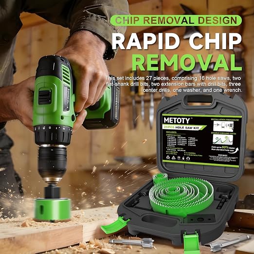 27 Piece Hole Saw Set - High Carbon Steel 19-152mm (3/4" to 6") Blades for Drywall, Softwood, Plastic, and PVC; Professional Grade with Instant Support