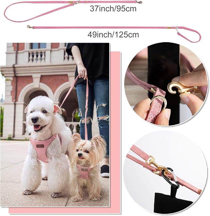 Puppytie Small Dog Harness and Leash Set, Pink, S (9-17.5 lbs) | Dog Harness Small Sized Dog, Dog Leash for Small Dogs, Soft and Lightweight, Puppytie Dog Harness for Daily Walks
