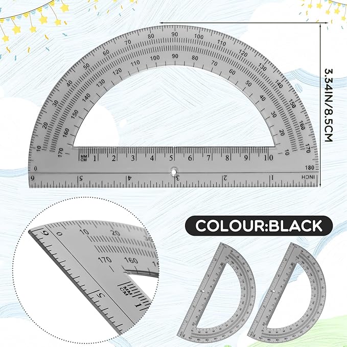EBOOT Plastic Protractor Math Protractors 180 Degrees, 6 Inch, Pack of 2 (Grey)