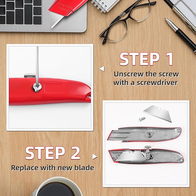 DIYSELF Utility Knife, 20 Pack Heavy Duty Box Cutter Retractable, Box Cutter Knife, Box Opener, Cardboard Cutter, Utility Knives for Garage, Home and Office, PVC Pipe Cutter (Red)