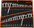 VEVOR Combination Wrench Set, 32-Piece SAE and Metric, 12-Point Box End and 15° Angled Open End Combination Wrenches with Roll Up Pouch, Carbon Steel, for General Household and Automotive Repairs