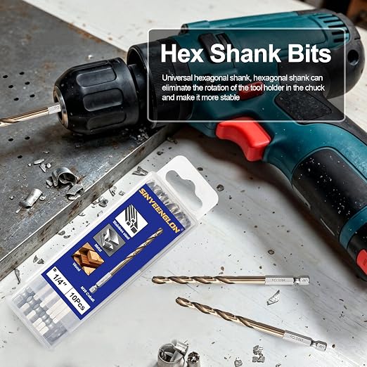 1/4 inch Cobalt Drill Bit for Metal and Hard Steel(10pcs),Hex Shank Quick Change M35 HSS Twist Impact Drill Bit Set,with Storage Case