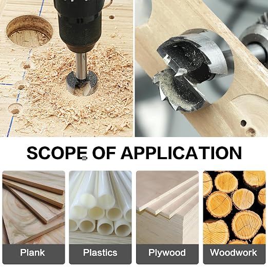 BeHappy Hex Shank Forstner Bit Set, 16pcs Multi Sided Shank Wood Drill bit Set for Woodworking, Auger Opener Round Shank Drilling Cutting Tool for Hardwood, Softwood, Plastic, Plywood