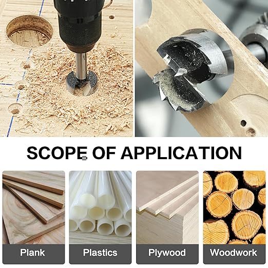 BeHappy Hex Shank Forstner Bit Set, 8pcs Multi Sided Shank Wood Drill bit Set for Woodworking, Auger Opener Round Shank Drilling Cutting Tool for Hardwood, Softwood, Plastic, Plywood