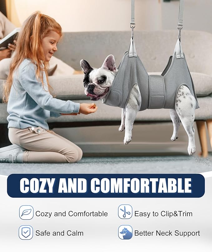 Kkiimatt Dog Grooming Hammock Harness, M-Large Dog Hammock for Nail Trim, Gray Dog Restraint for Nail Clipping,Dog Grooming Sling Thick Neck Support