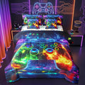 Erosebridal 3D Modern Gamer 7 Piece Comforter Set Full Bed in a Bag | Gamer Controller Bedding Sets Geometric Neon Gaming Comforter and Sheet Set, Video Game Consoles Bed Sets,Boys Room Decor