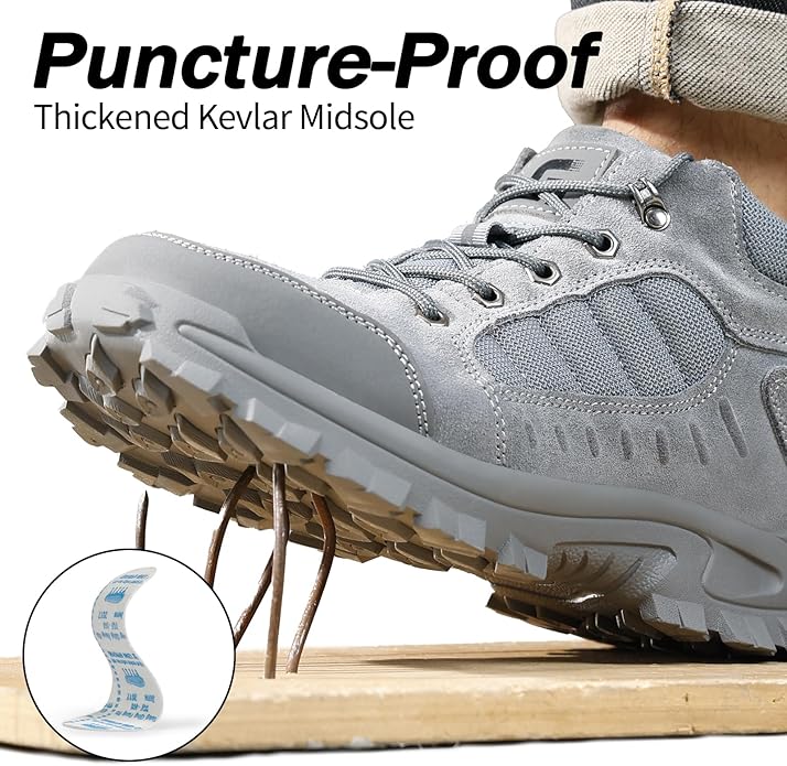 GUSAYEX Steel Toe Boots for Men Puncture Resistant Safety Work Boots with Kevlar Midsole Industrial Lightweight Men's Work & Utility Protective Shoes for Construction Warehouse Factory