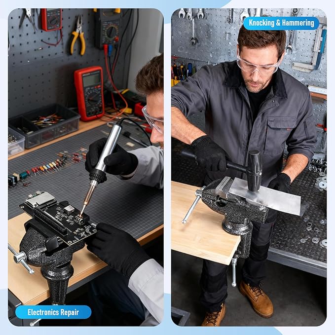 Table Vice 3 Inch Bench Vise Multipurpose Clamp-On Vice with Anvil,360° Swivel Base Portable Clamps Tools for Workbench,Woodworking,Cutting Conduit,Drilling,Sawing,Metalworking,Craft,DIY