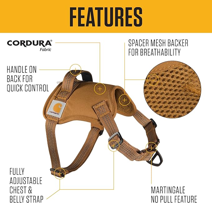 Carhartt Nylon Duck No Pull Dog Harness Gravel M | Fully Adjustable Dog Harness with Quick Control Handle and Reflective Accents