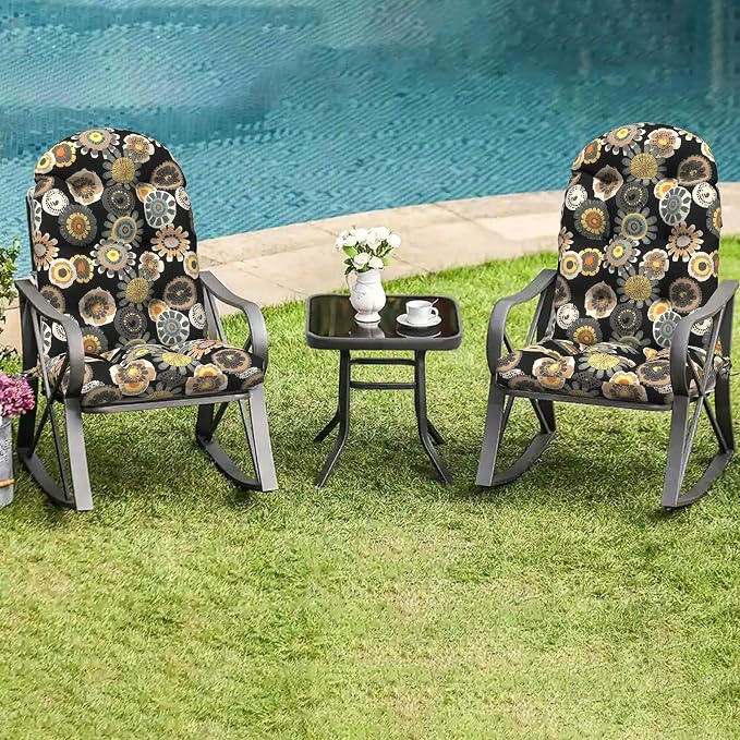 LVTXIII 2 Pack Outdoor Adirondack Chair Cushions, 44x19x4 Inch Water Repellent Patio Cushions for Rocking Chairs, Thick Tufted High Back Seat Cushion Set, Black Yellow Crosby