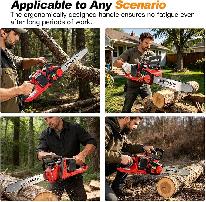 Brushless Electric Chainsaw, 42V 16 Inch Cordless Battery Powered ChainSaw, Hand Held Chain Saw with Auto Oiler & Mechanical Safety Lock,2 x 4.0Ah Batteries, Ideal for Tree Cutting and Branch Pruning