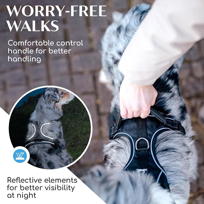 Freudentier No Pull Dog Harness with Handle, Front & Back Clips, Reflective | Soft breathable mesh padding - perfect fit with no chafing or slipping - comfortable dog vest for small, medium & large dogs