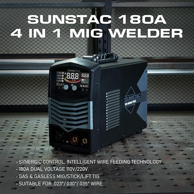 MIG Welder, 180A 110V/220V Gas MIG/Gasless MIG/Lift TIG/Stick 4 in 1 MIG Welding Machine, MIG with IGBT Inverter Synergic Control, Digital Screen Display and Over Loading Protection