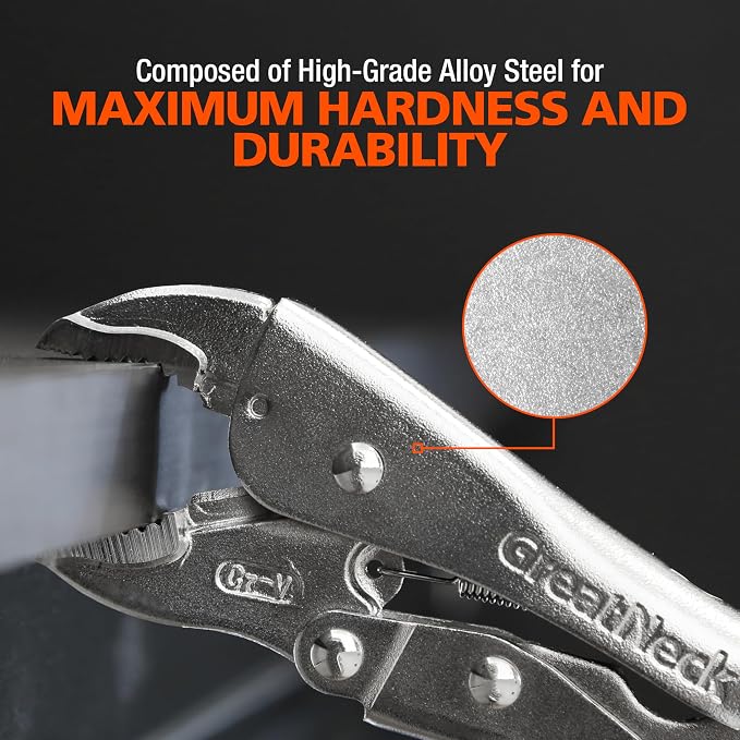 GreatNeck 74230 5-Piece Locking Plier Set – Curved & Long Nose Pliers with Plastisol Trigger Release, Diagonal Tooth Grip, Wire Cutter & Storage Pouch – Durable Alloy Steel Construction