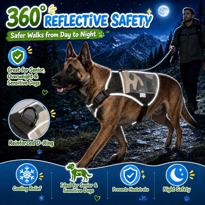 Dog Cooling Vest Harness UV Reflective Camouflage
