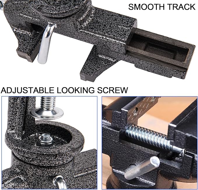 Universal Table Vise 3 Inch, Home Vise Clamp-on Portable Bench Clamp, 360° Swivel Base Clamps Fixed Tool for Woodworking, Handcraft Creations, Metalworking, Cutting Conduit, Drilling, Sawing (Black)