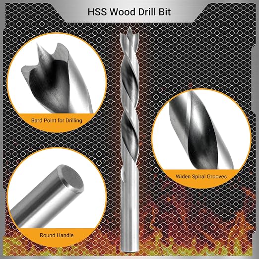 Brad Point Drill Bit Set, 29 PCS HSS Wood Drill Bit Set with Double Flutes Design for Carpenter Woodworking and All Types of Wood (1/16" - 1/2")