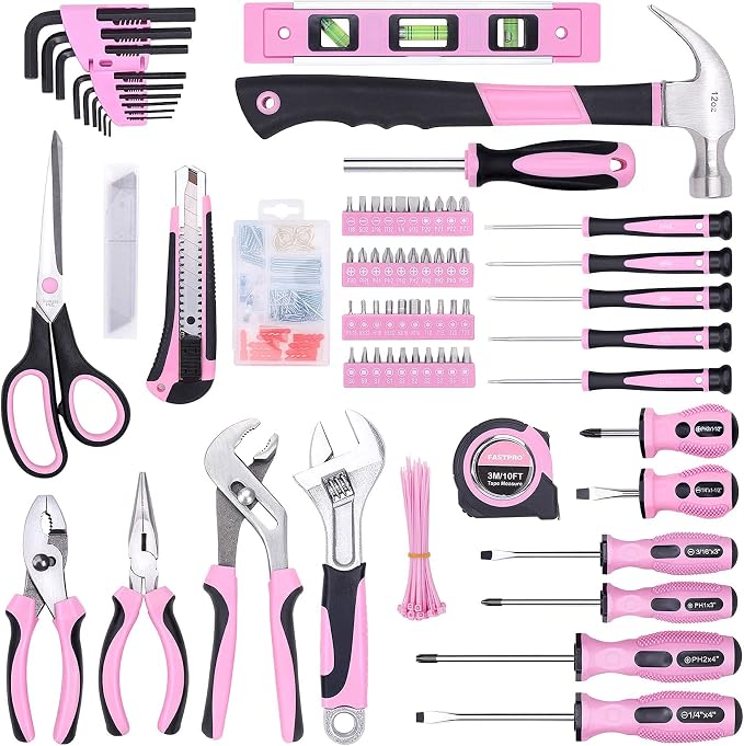 FASTPRO 220-Piece Pink Tool Set, Home Repairing Tool Kit for Women