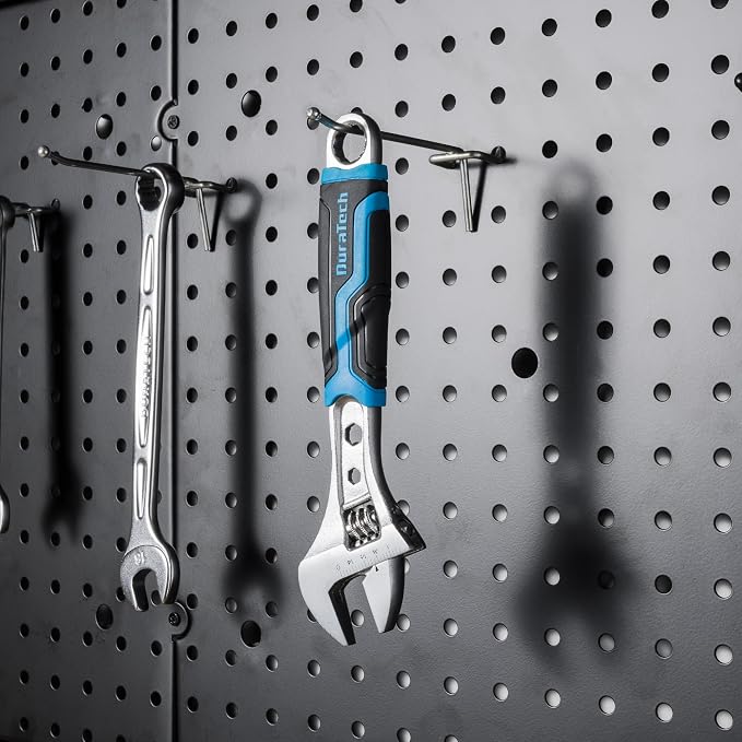 DURATECH 8 Inch Adjustable Wrench, 3-in-1 Spanner | Box End, Hex Function, CR-V Steel, Metric & SAE Scales, Chrome-plated, Bi-material Soft Grip
