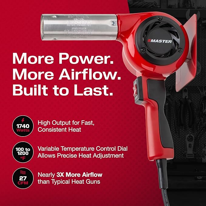 Master Appliance VT-751D Industrial Heat Gun, Quick Change Plug-In Heating Element, Variable Temperature Heat Gun, 130F to 1200F, 120V, 1740W, 14.5 Amps, Engineered In USA