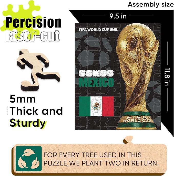 FIFA Mexico Poster Wooden Puzzle for Adult, 200 Pieces Irregular Shape Puzzle, 5MM Thick,Creative Collectible Gift for Fans, Officially Licensed Product, 9.3 x 12
