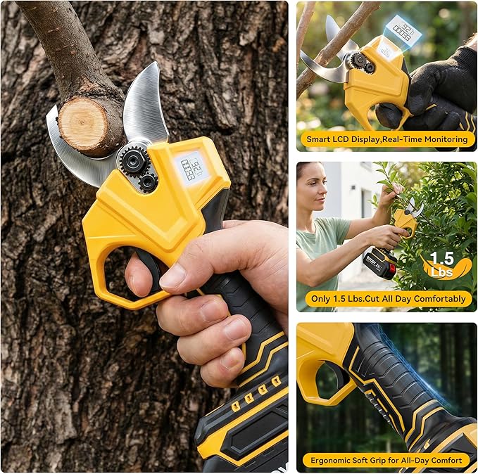 BUYJOY 2-in-1 Mini Chainsaw & Electric Pruning Shears, 1.8" Cutting Capacity, 6 Inch Cordless Chainsaw with 2 x 4.0Ah Batteries, Battery Powered Branch Cutter for Tree Trimming and Garden Pruning