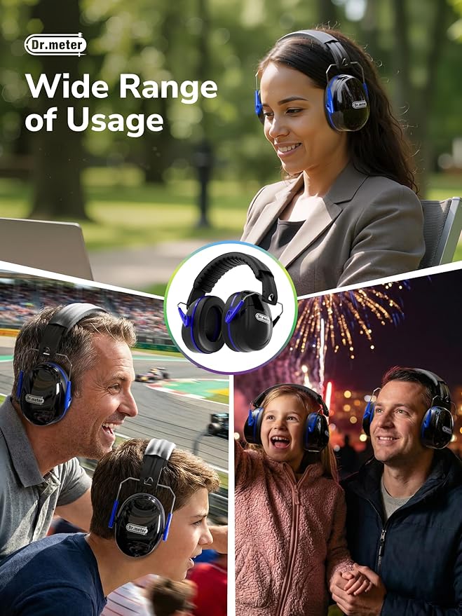 Dr.meter Noise Reduction Ear Muffs, SNR31dB Hearing Protection Sensory Earmuffs, Noise Cancelling Headphones for Adults Ear Protection for Gun Range, Yard Work, Mowing, Monster Truck, Fireworks