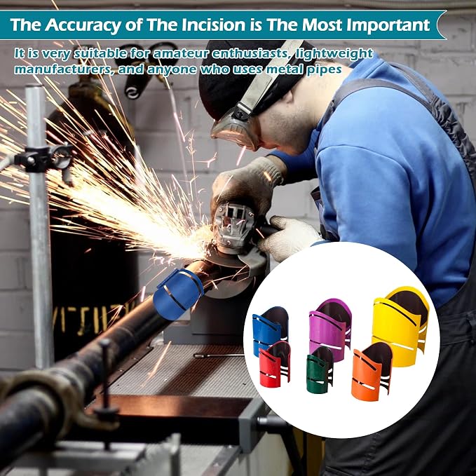 Magnetic Metal Cutting Guide Kit Includes Sizes：1-5/8" 1-7/8" 2-3/8" 2-7/8" 3-1/2" 4-1/2" Pro Pipe Cutting Guide Cuts at 45°, 90°, 22.5°and Saddle Cut, Cut Pipe Saddle Template Cutting Guide,Steel