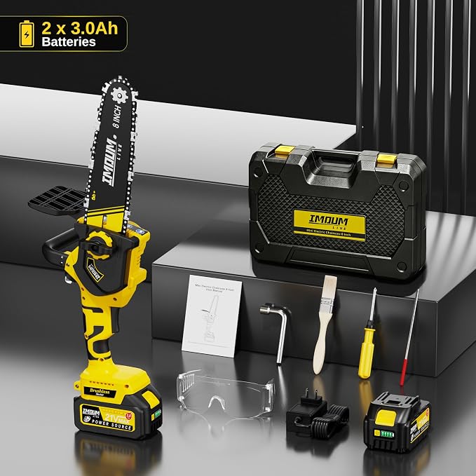 8 Inch Mini Chainsaw Cordless, Brushless Electric Chainsaw with 2x 21V 3.0Ah Batteries, Tool-Free Chain Tension & Auto Oiler, Handheld Pruning Chainsaw for Tree Trimming Wood Cutting, 2026 Upgraded