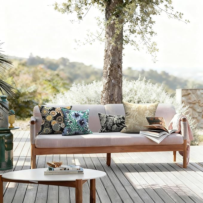 LVTXIII Outdoor Pillows 20x20 Inch, 2 Pack Large Decorative Square Throw Pillows with Inserts for Couch, Bed, Floor Seating, Patio Furniture, Tropical Leaf Oat