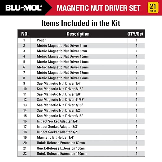 Disston E0100522 2 pc Premium Magnetic Nut Driver Set carrying case. Set includes both Metric and Standard as well as spring loaded adaptors and 3 extentions with bit holder