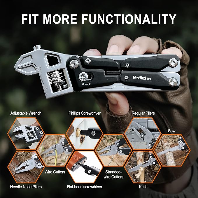 NexTool W4 Ratchet Wrench Multitool, 11-in-1 Folding Pliers Heavy-Duty | 8Cr14Mov Blade, Locking Saw, Hidden Bit Driver, Multitool Pliers, Adjustable Wrench for Camping, DIY, Professional Repairs