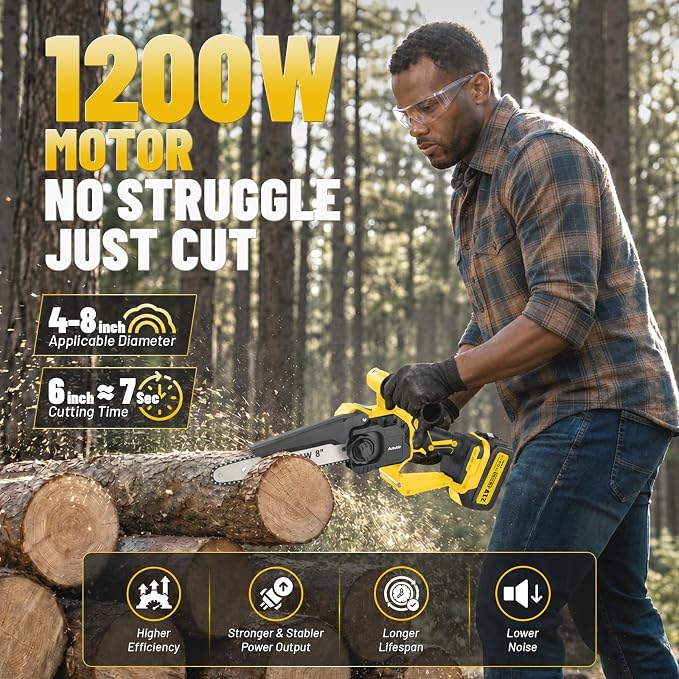 2-in-1 Cordless Pole Saw & Mini Chainsaw, 8-Inch Brushless Electric Tree Trimmer, 2 x 4.0Ah Batteries, Up to 16 Ft Reach, LED Light, Battery Powered Pole Saw for Tree Trimming & Branch Cutting