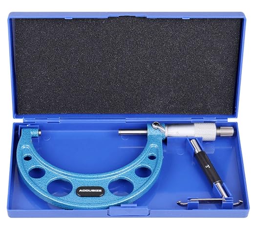 Accusize Industrial Tools Outside Micrometer, 3-4", EG00-0004 | 3-4", Ultra-Precision, Carbide Tipped, M-Type, Resolution 0.0001", Ratchet Friction Thimble, Solid Storage Case