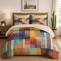 Nesker Comforter Set Queen Size, Boho Vintage Geometric 7 Pcs Bedding for Kids and Adults, Painting Colorful African Bed Sheet Sets with Fitted Sheet 2 Pillowcases & 2 Shams