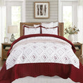 Cmfshape Floral Embroidery Quilt Set,3 Pieces King Size Quilt Bedding Set,Classic Diamond Pattern Quilts,Ultra Soft Lightweight Reversible Bedspread Coverlets for All Season(Burgundy,104"x90")
