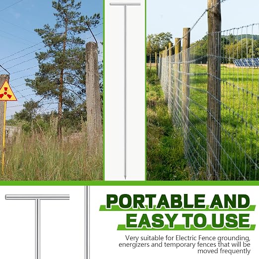 Zonon 48 Inch 2 Pack T-Handle Ground Rod Galvanized 3' L x 1/2" Diameter Ground Rod for Electric Fence Industrial Power Chemical Industry