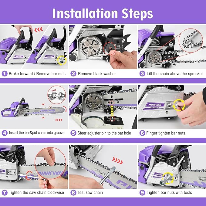 63cc Gas Chainsaws 20 Inch Bar Power Chain Saws, Gas Powered Chainsaw 2 Stroke Handed Petrol Gasoline Chain Saw with 2 Chains & Bars for Cutting Wood Outdoor Garden Farm Home Use with Tool Kit(63ACG)