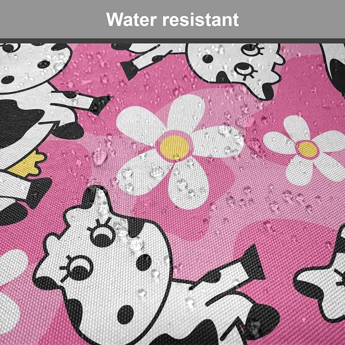Lunarable Cow Chair Seating Cushion Set of 12, Cartoon Pattern Domestic Farm Animal and Daisy Flowers, Anti-Slip Seat Padding for Kitchen & Patio, 16"x16", Pink Charcoal Grey