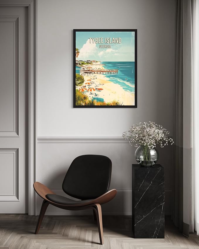 Tybee Island Beach Georgia Unframed Wall Art Print Poster, US Vintage Retro Beach Scenery Posters Prints for Restroom Home Picture Painting Artwork Gallery 219 (Tybee Island Beach Georgia, 24"L x 18"W, Unframed)