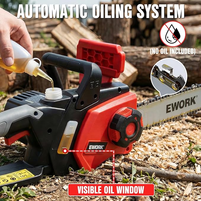 EWORK Electric Chainsaw Corded 16-Inch 15 Amp Electric Chain Saws | Corded Chainsaw with Tool-Free Chain Tension, Auto Oiling, Low Kickback, Robust Chainsaw for Tree Cutting, Pruning, Firewood