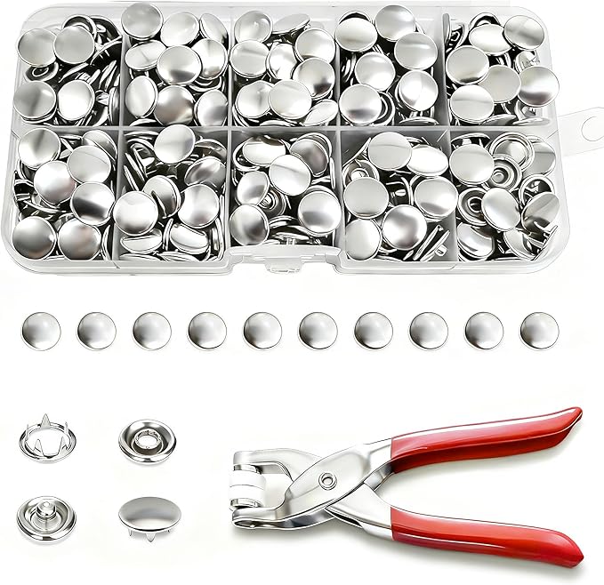 200 Sets Metal Snap Buttons with Fastener Pliers Press Tool Kit, Silver Solid Sewing Snaps for Fabric,Prong Snap Button Kits for DIY Crafting Clothing Sewing (9.5mm / 800 PCS)