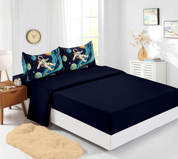 Space Astronaut Full Comforter Set, 5-Piece Boys Bedding with Galaxy and Astronaut Patterns for Kids