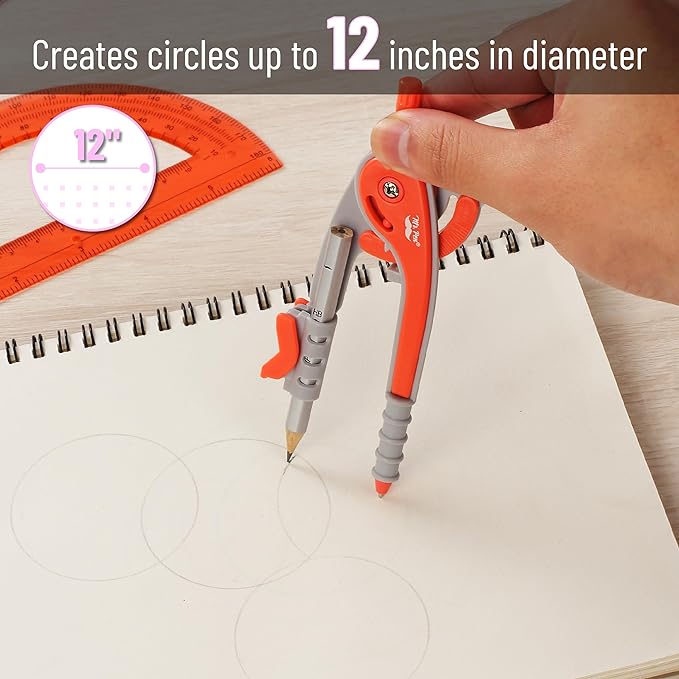 Mr. Pen- Geometry Compass and Protractor Set, 6 Inch Compass, 6 Inch Protractor, Drawing Tool for School, Clear Plastic, Easy Grip, Precision Design for Math, Art, Drafting, Architecture