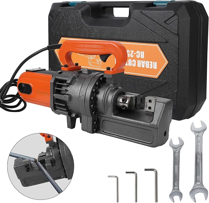 Electric Hydraulic Rebar Cutter Tool, 1700W Cutting up to 1 Inch #8 4-25mm Rebar Steel within 5 Seconds,110V, with Blades & Easy Carry Stainless Box (1700W RC-25)