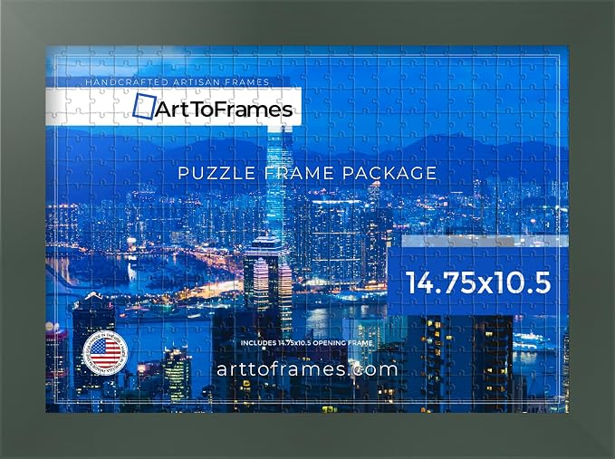 ArtToFrames Puzzle Frame for Buffalo Games 48, 72, 100 Piece Jigsaw Puzzles, 14.75x10.5 Inch (37x27 cm), Fern Green Engineered Wood with Regular Glass, Ready to Hang Puzzle Display