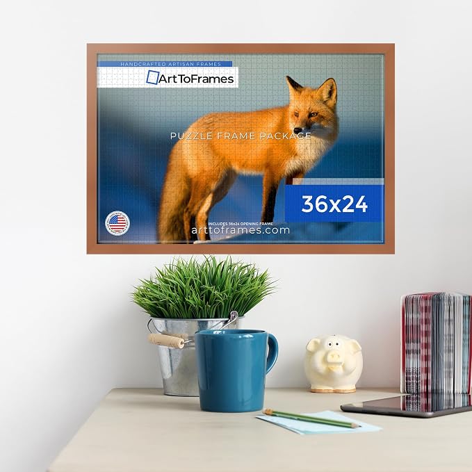 ArtToFrames Puzzle Frame for Buffalo Games 50 Piece Jigsaw Puzzles, 36x24 Inch (91x61 cm), Burnt Umber Engineered Wood with Economy Acrylic, Ready to Hang Puzzle Display