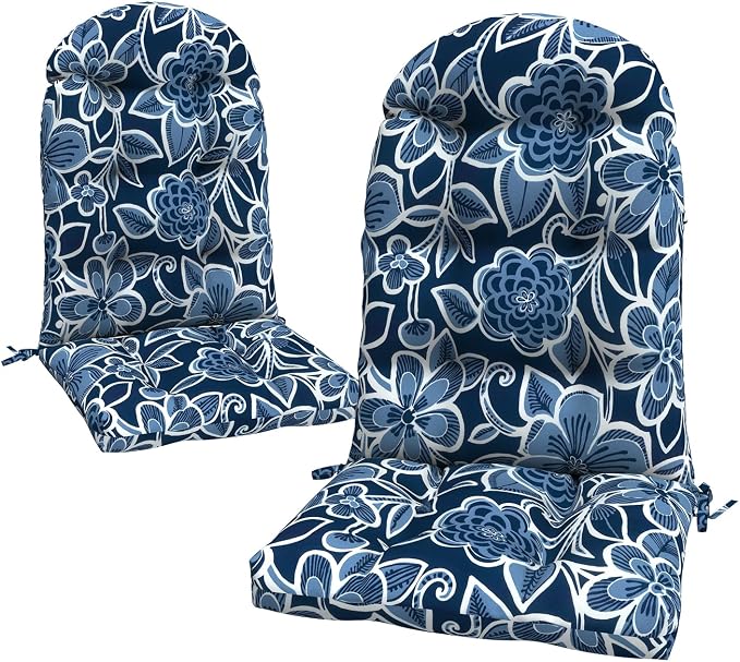 LVTXIII Outdoor Adirondack Chair Cushions, 44x19x4 Inch Non-Slip High Back Rocking Chair Cushion, Tufted Seat Cushion for Patio Furniture, Set of 2, Flower Navy