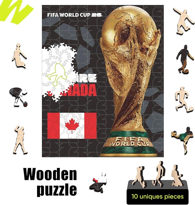 FIFA Canada Poster-2 Wooden Puzzle for Adult, 200 Pieces Irregular Shape Puzzle, 5MM Thick, Creative Collectible Gift for Fans, Officially Licensed Product, 9.3 x 12